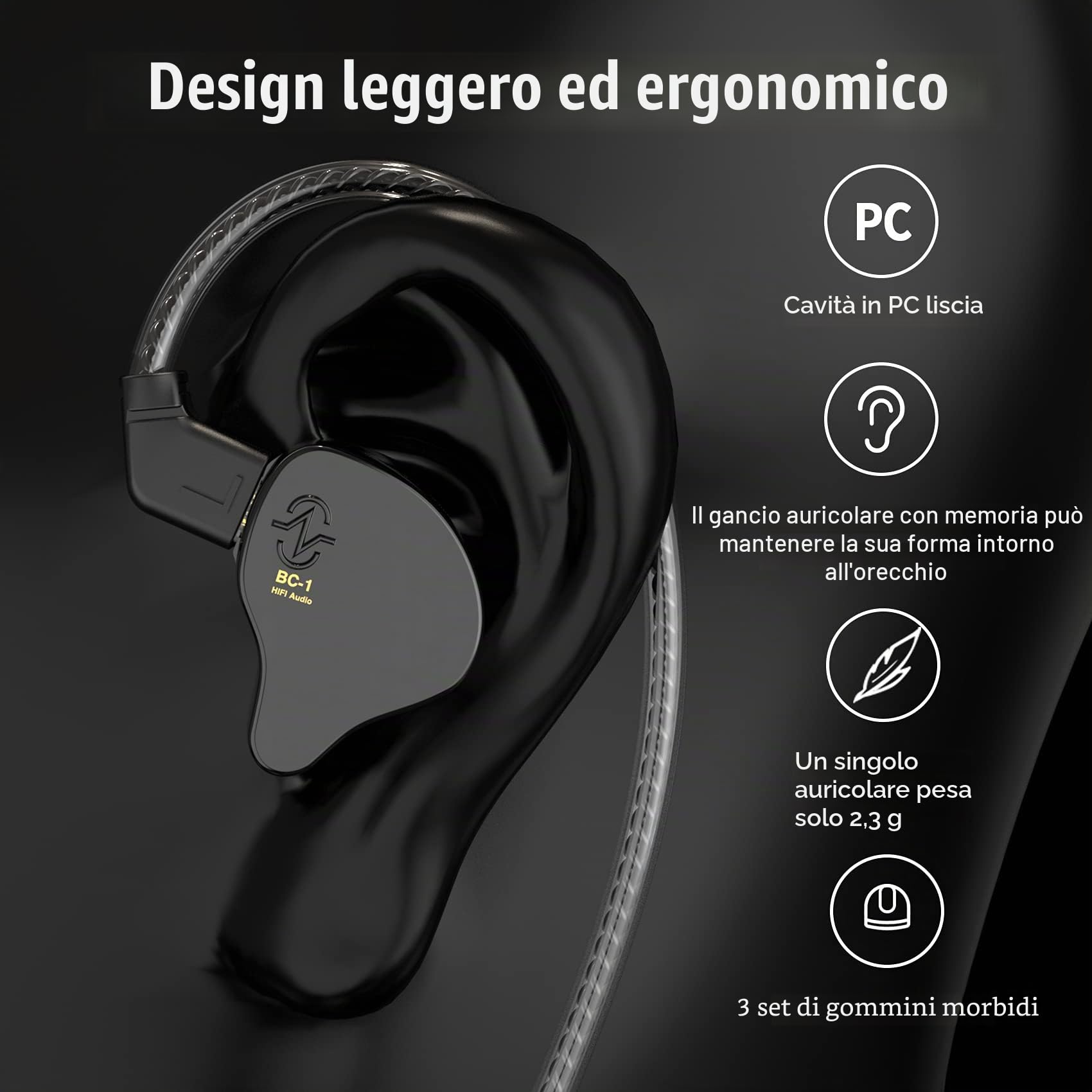 CCZ Melody - Auricolari con cavo, Hi-Fi 1DD 1BA, driver in-ear, monitor con suono nitido e chiaro, auricolari con cavo iem per cantanti, musicisti, batteristi in studio (blu, senza microfono)