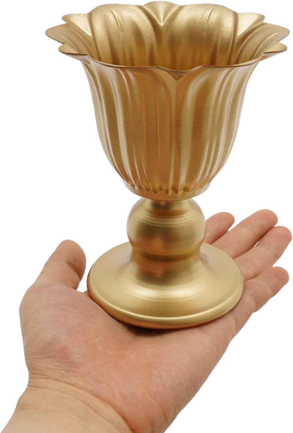Gold Compote Vase for Wedding Centerpieces - 10 Pcs Metal Trumpet Vase, 4.72 Inch Pedestal Vase Flower Holder, Vintage Style Compote Bowl Vase for Anniversary Ceremony, Home Decor
