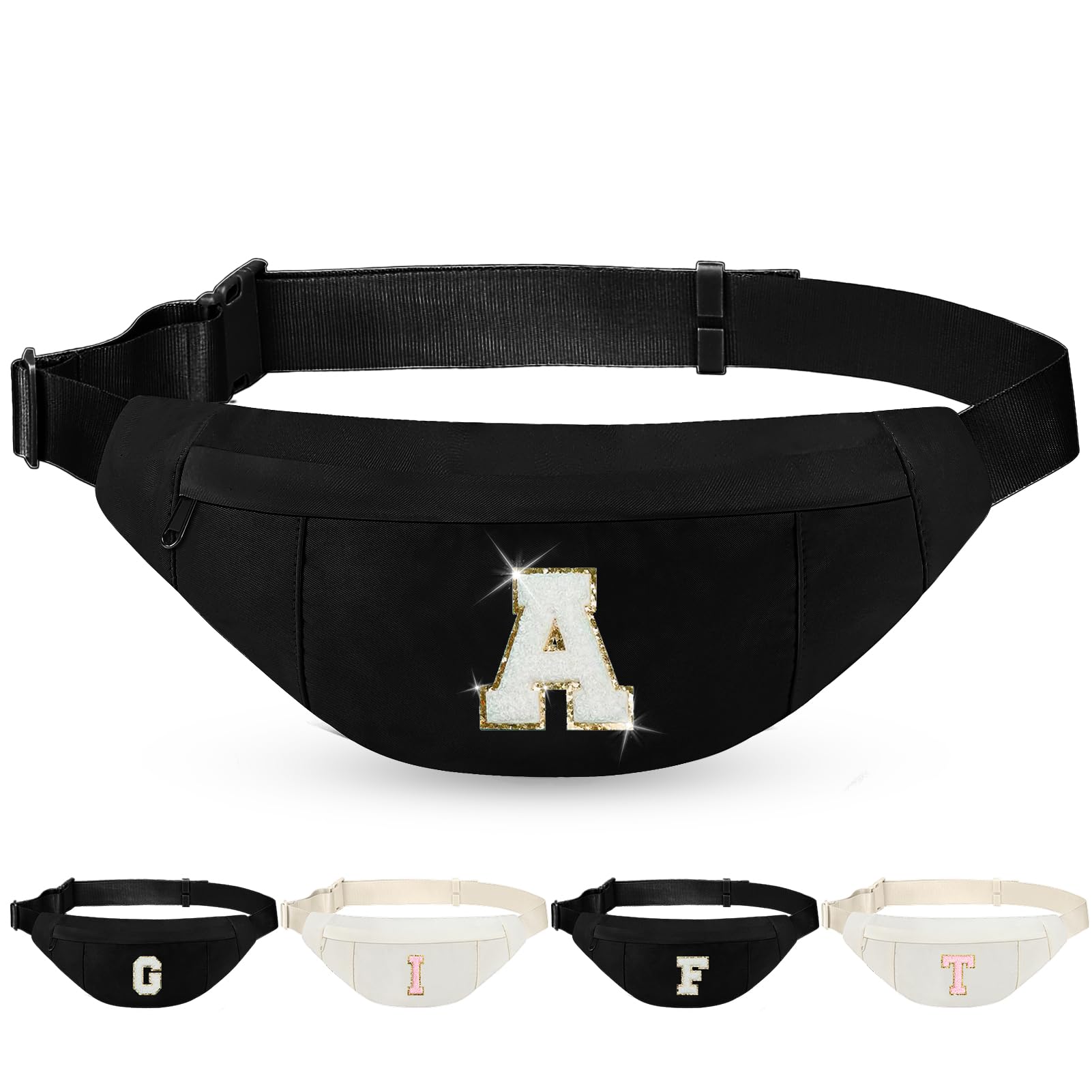 Birthday Gifts for Women Men,Personalized Fanny Pack Crossbody Bag Waist Pack with Initial Letter Patch,Christmas Gifts Cute Trendy Stuff for Daughter Sister Her,Black A