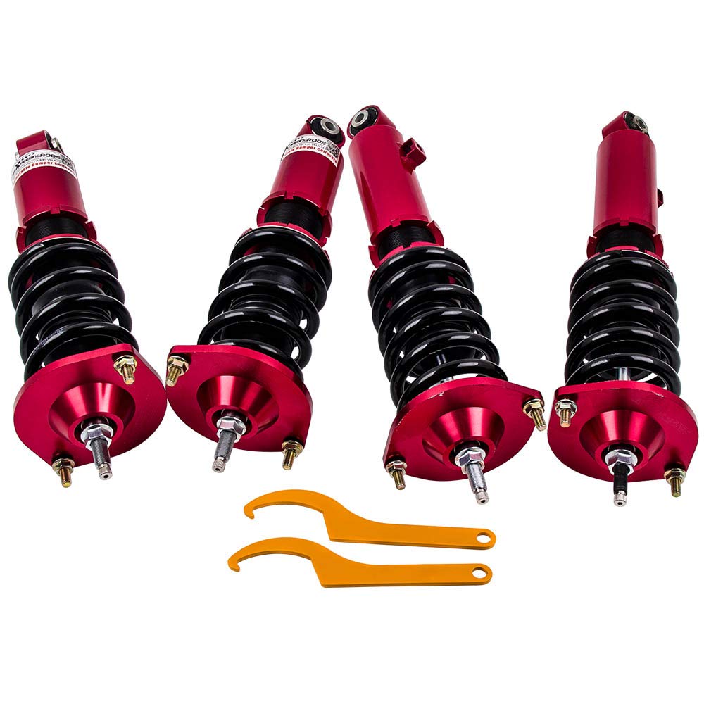 maXpeedingrods 4 Lots de Hauteur Ajustable Damper Réglable Coilover Kit de Suspension Amortisseurs Combinés Filetés Struts pour Mazda Miata MX5 NA NB 1989-2005 Rouge