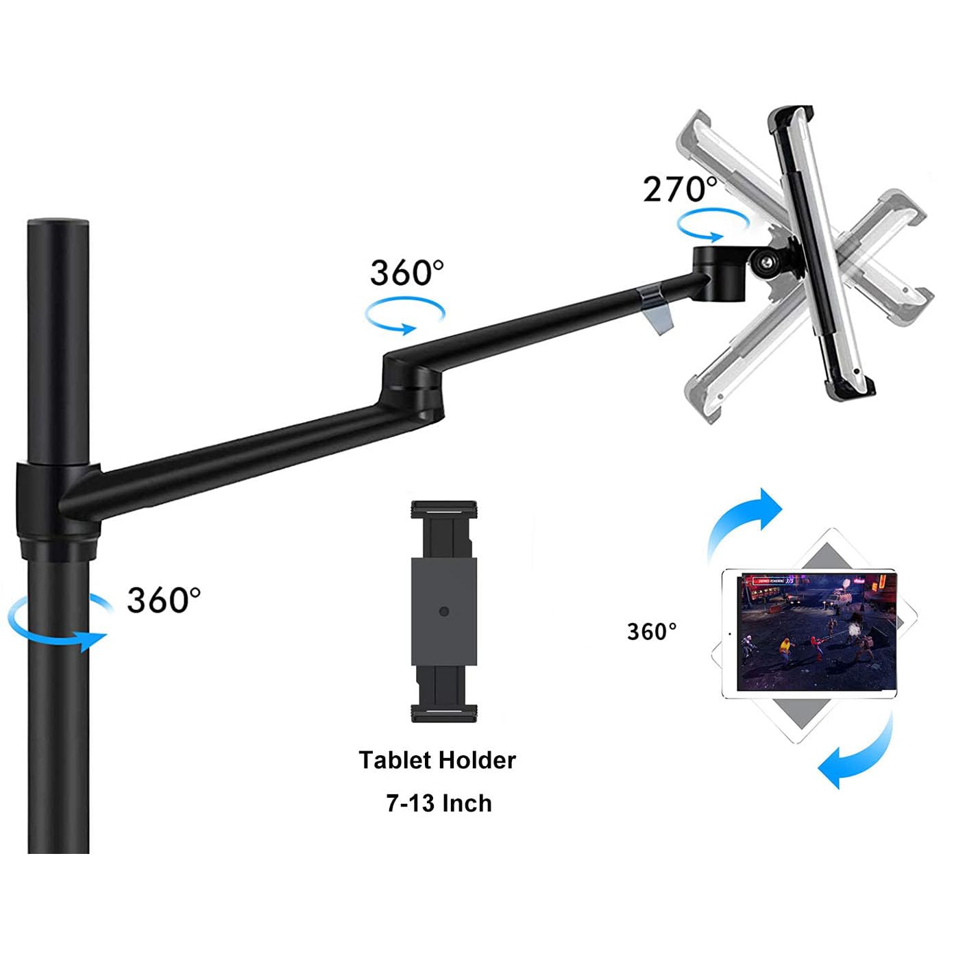 Supporto da tavolo 2 in 1 con doppio braccio per tablet e computer portatile, per tablet fino a 12" – 17" e laptop da 12 – 17", extra VESA Adopter fino a 27" monitor (nero)