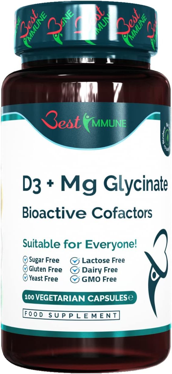 Magnesium Glycinate 500mg Vitamin D3 1000IU Bioactive Formula Natural