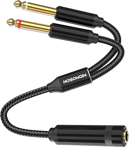 HOSONGIN - Cable de inserción divisor en Y estéreo de 1/4 TRS a dual de 1/4 TS mono, con conector chapado en oro, blindaje doble y funda de nylon