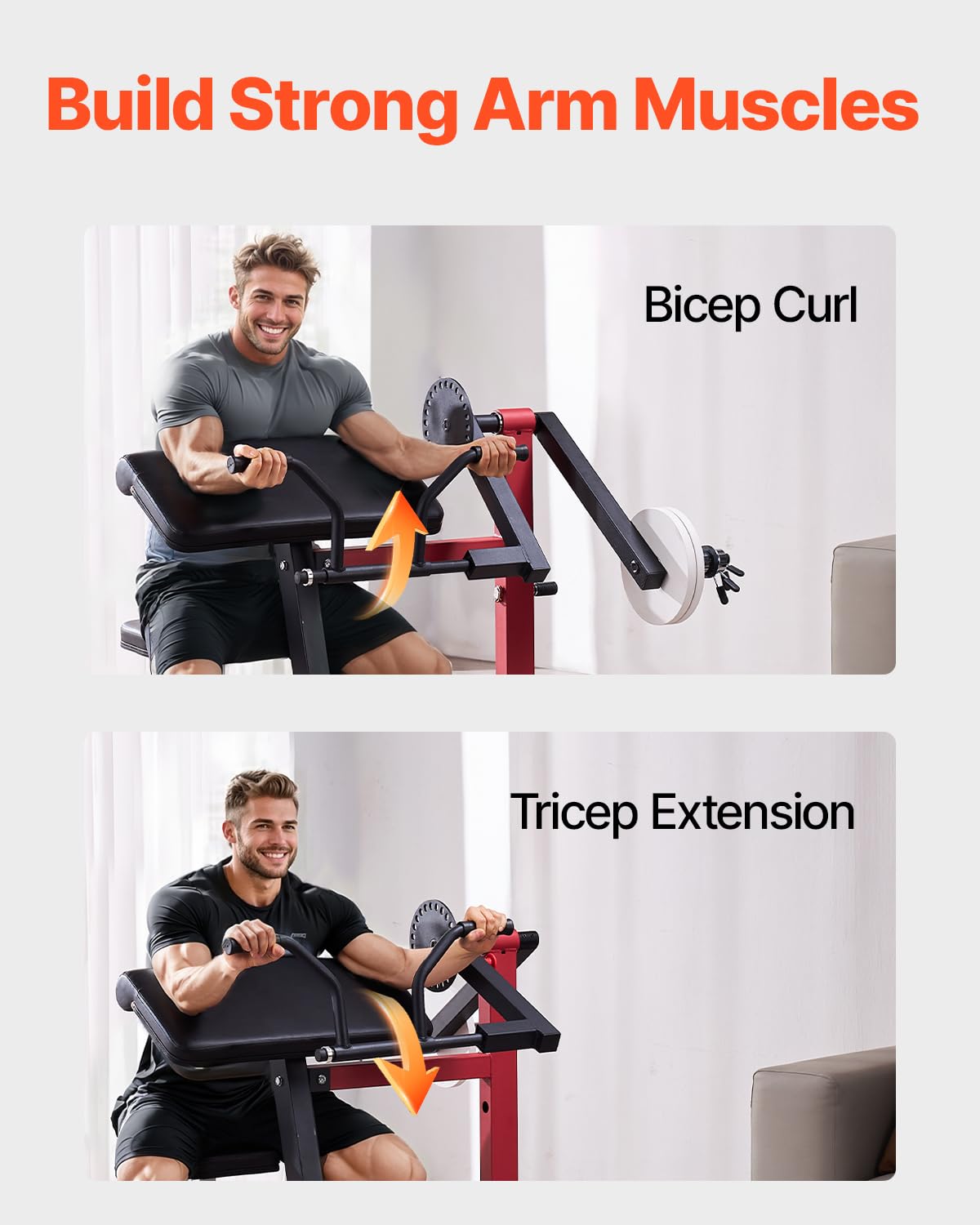 VEVOR Máquina de Curl de Predicador, Máquina de Curl de Bíceps 2 en 1 y de Extensión de Tríceps, Estación de Bíceps Aislada con Brazo Sentado, para Entrenamiento de Fuerza, para Gimnasio en Casa