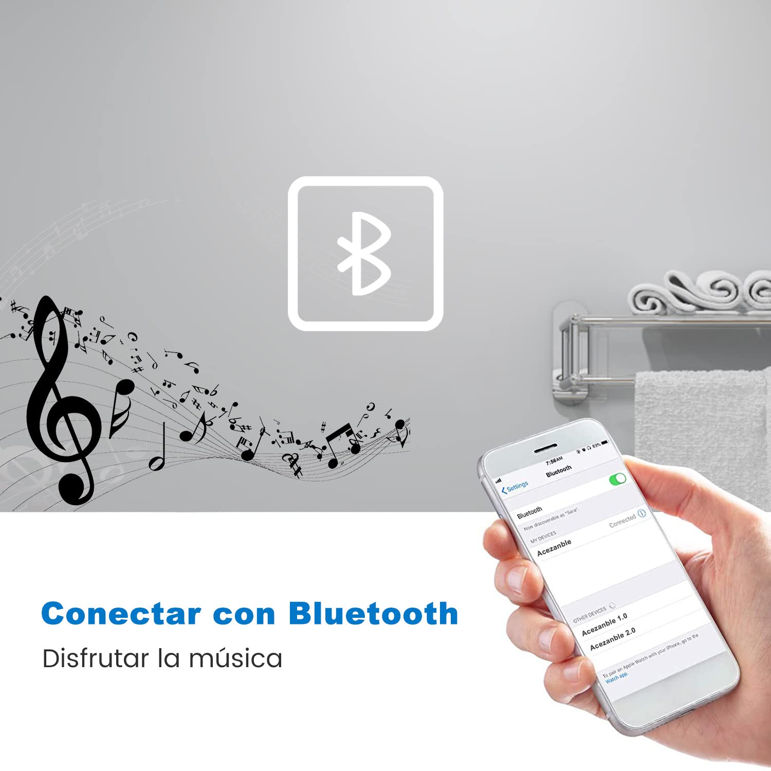 Aica Sanitaer Espejo de baño LED 160 x 80cm con Bluetooth, 3 aumentos, Tres Colores de luz Regulables 3000/4500/6000k, antivaho