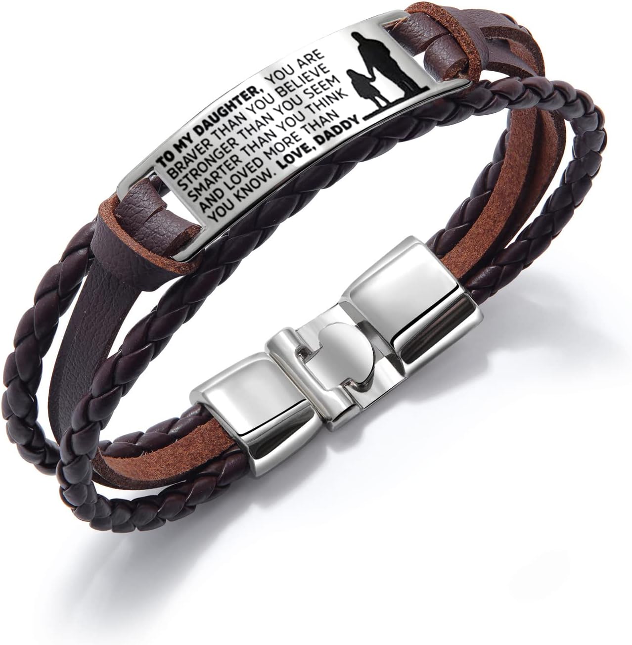 To My Daughter Bracelets, Stainless Steel Wristband, Daughter Bracelet From Daddy, Daughter Gift (Brown)