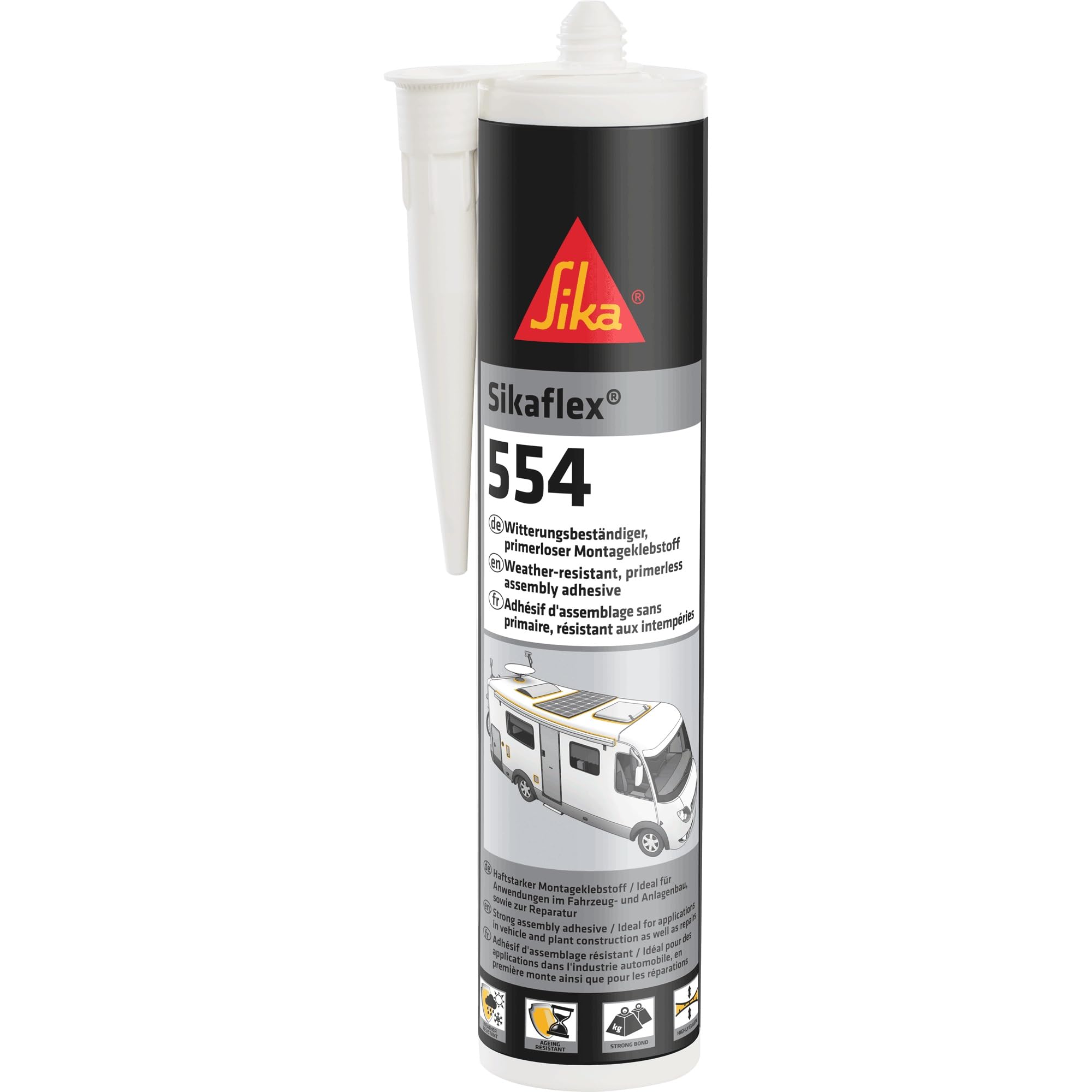 SIKA - Adhésif de montage STP - Sikaflex 554 noir - Composants et charges dynamiques importants - Construction - Résistant aux intempéries - 300 ml