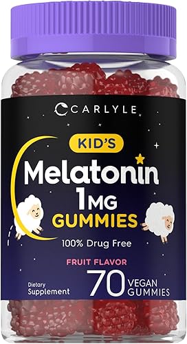 Carlyle Gomitas de melatonina para niños | 1 mg 70 unidades | Gomitas con sabor a fruta | Veganas, sin OMG, sin gluten