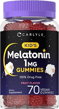 Carlyle Kids Melatonin Gummies | 1 mg 70 Count | Fruit Flavor Gummy | Vegan, Non-GMO, Gluten Free