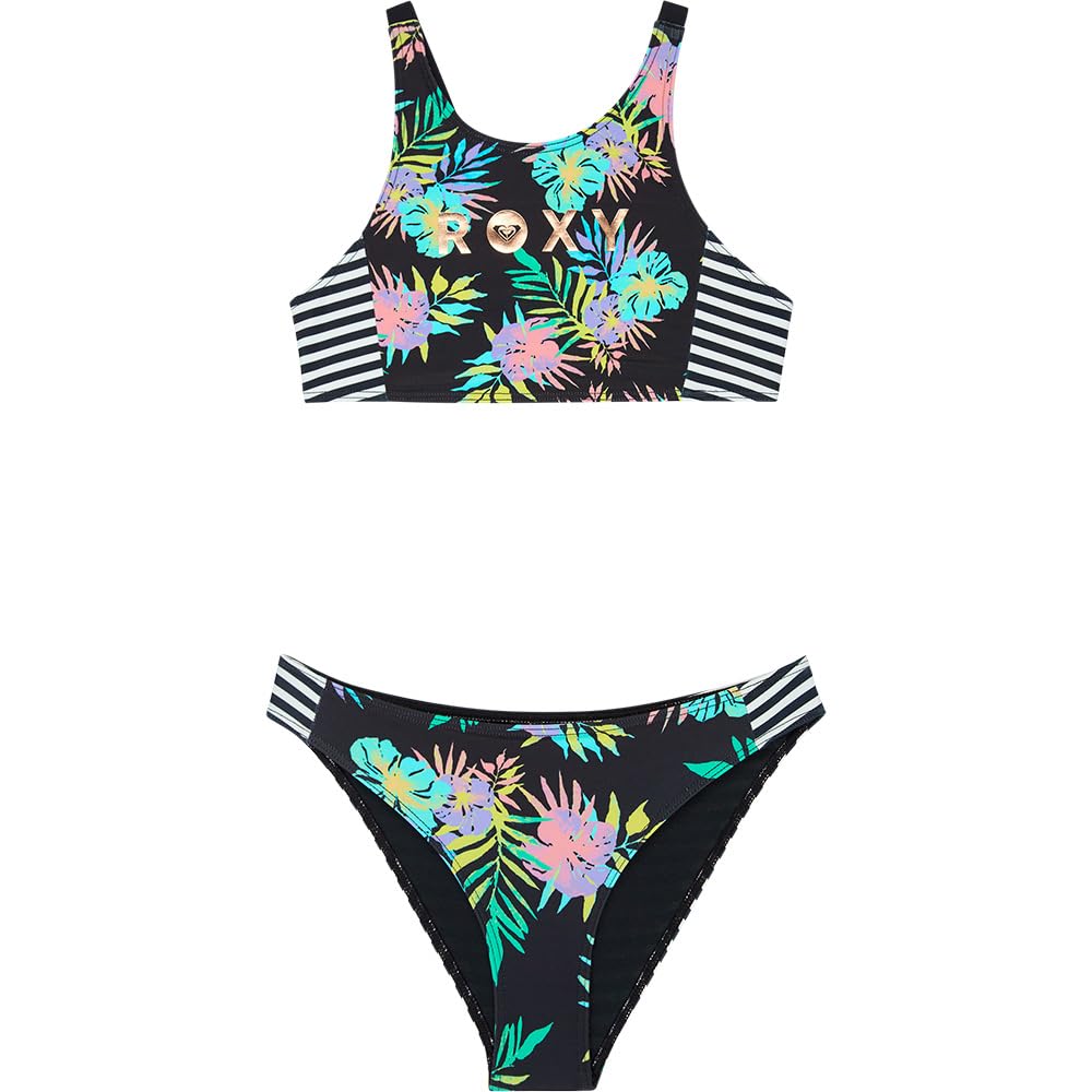 Bikini crop niñas Roxy Active Set negro con tejido resistente 3