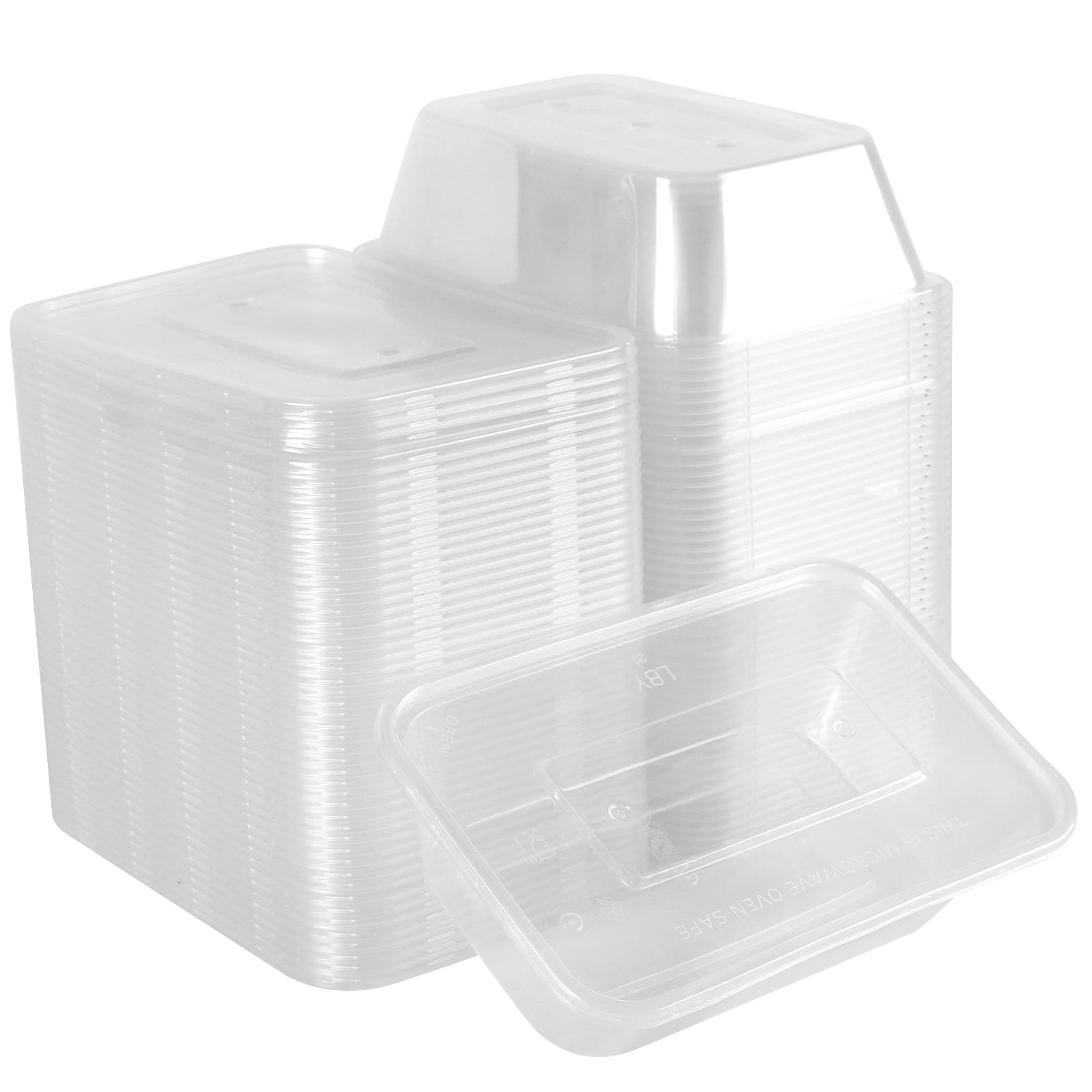 Lot de 100 récipients alimentaires rectangulaires en plastique avec couvercles, pour micro-ondes et congélateur - 750 ml