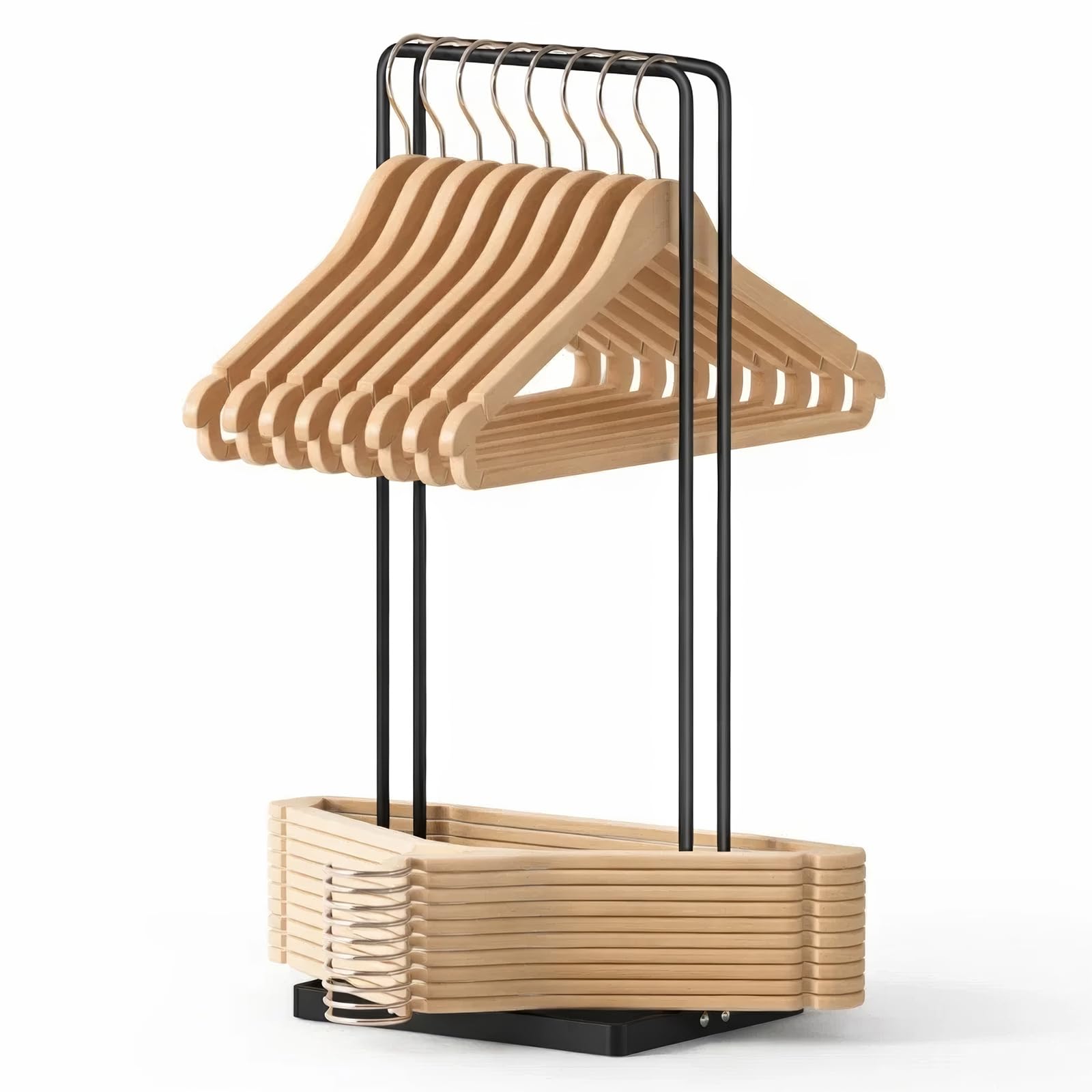 Evergoods Black 1Pc Large Capacity Steel Hanger Organizer Stacker, 40Cm Detachable Metal Rack, Space-Saving Clothes Hanger Storage For Closet & Laundry,