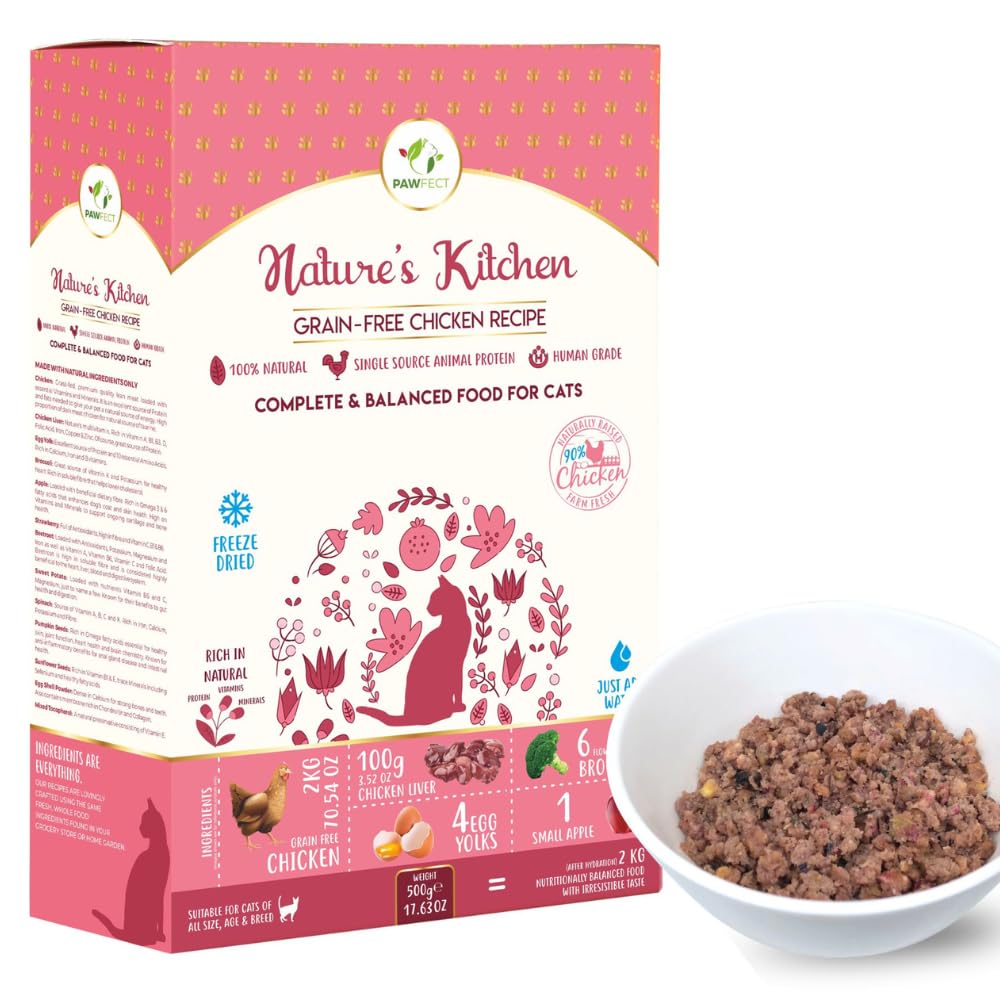 Nature's Kitchen Freeze Dried Cat Food Chicken | Grain Free, Provides High Protein | Healthy Dog Food - Provides Complete, Balanced Meal (500g) Pawfect