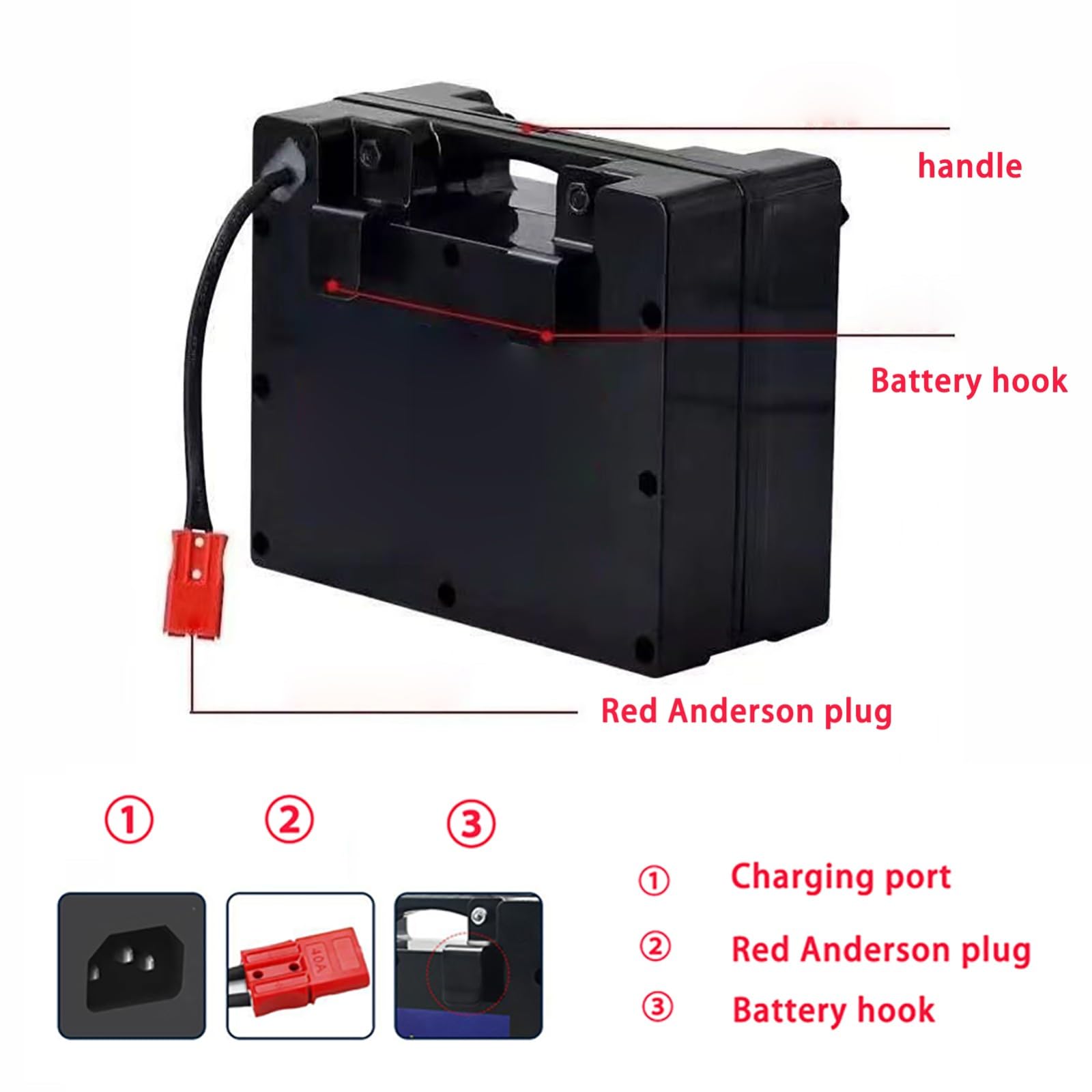 Batería para Silla De Ruedas Eléctrica De 24 V, 12 Ah O 20 Ah, Batería Portátil Recargable De Iones De Litio De 24 V, Batería Montada En La Parte Trasera, Conector Anderson Rojo.