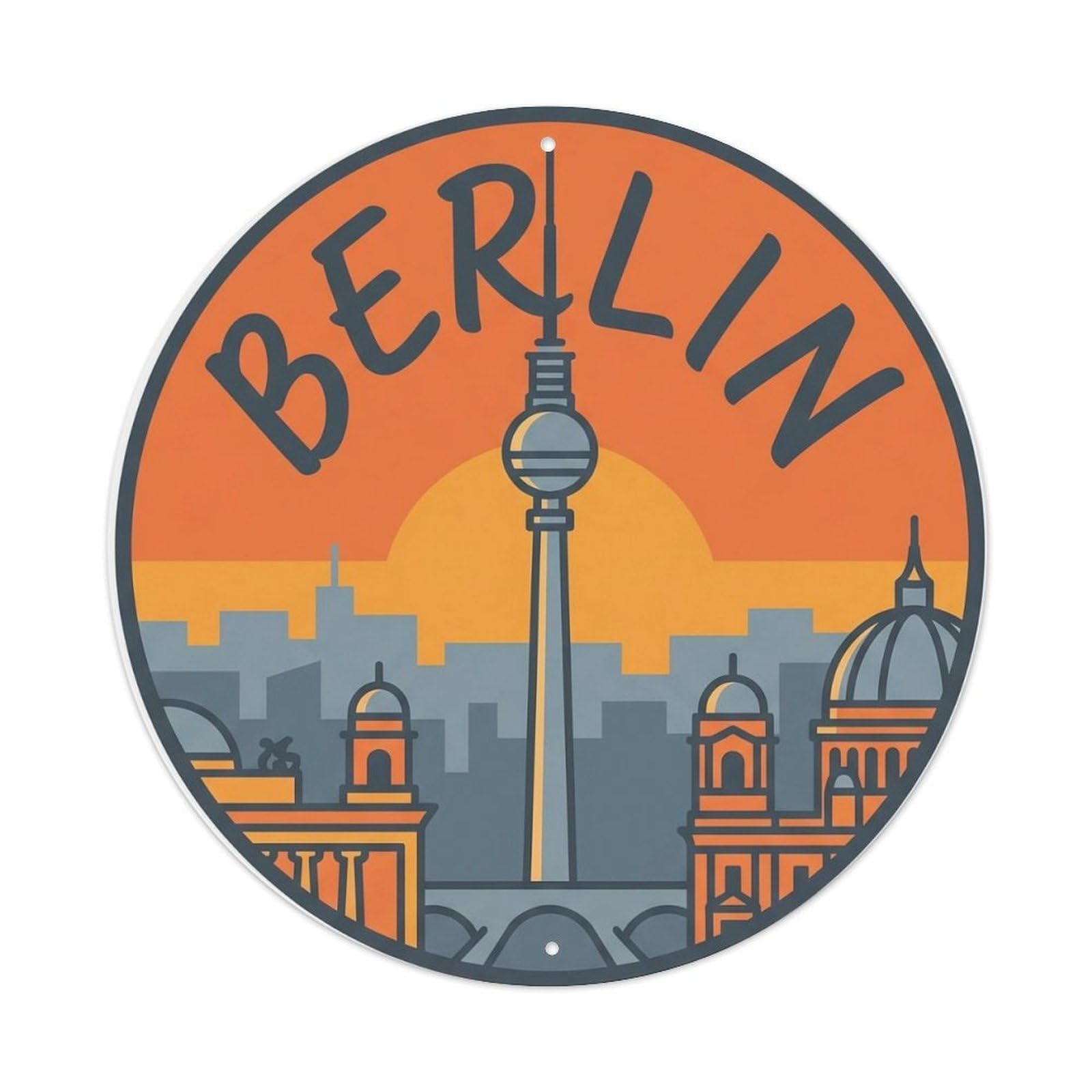 Vintage Travel Berlin Television Tower 3 Metal Tin Sign Plaque Wall Decor for Cafe, Club Bar, Office, Home Garden Round Metal Poster 8x8Inch