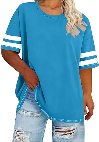 Womens Color Block Plus Size Tops Short Sleeve T-Shirt | Ladies Oversized T Shirts, 2026 Fashion Summer Blouse, Loose Crewneck Pullover Tees