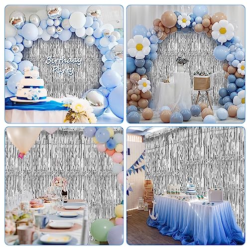 Image of Accevo Silver Party Streamers 3Pack Metallic Tinsel Foil Fringe Curtains 3.2ft x 8.2ft Party Decorations for Photo Booth Photoshoot Birthday Bridal Shower Engagement Bachelorette Disco Party Decor