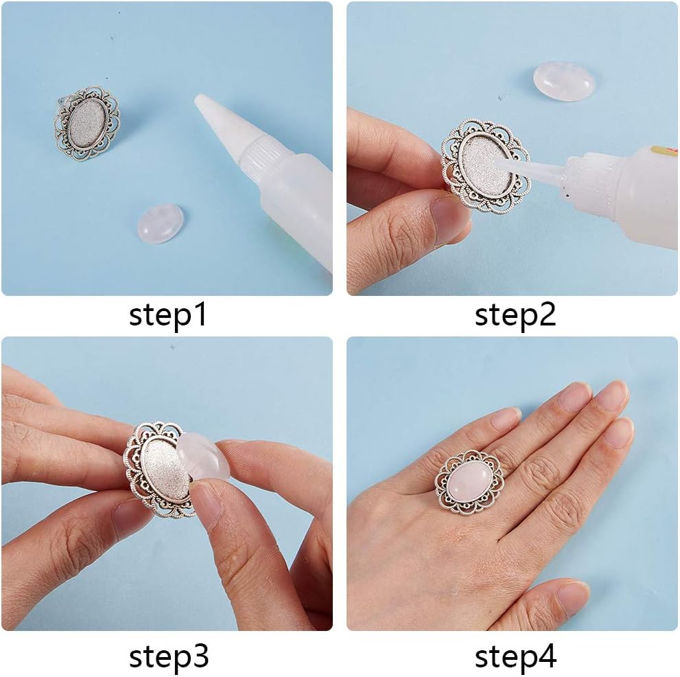 SUNNYCLUE 6pcs Antique Silver Adjustable Blank Flower Cabochon Ring Settings with 6pcs Round 20mm Gemstone Cabochons for DIY Ring Making - Image 5