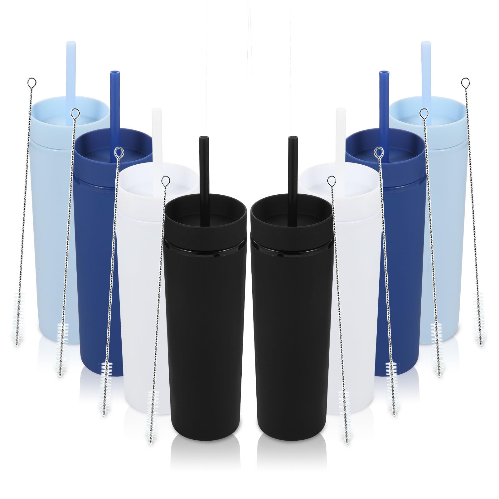 Volhoply Lot de 8 gobelets fins en plastique de 470 ml avec couvercle et paille, gobelets isolés à double paroi en acrylique mat sans BPA, tasse pour café glacé réutilisable pour fêtes, cadeaux
