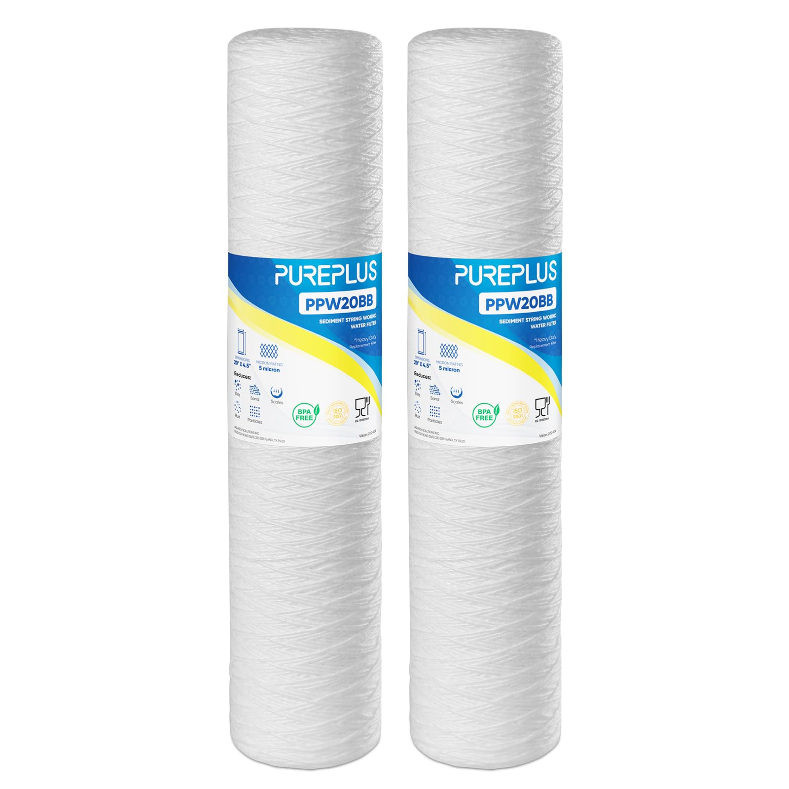 Lot de 2 filtres à sédiments pour eau de puits, 5 microns, 11,4 x 50,8 cm