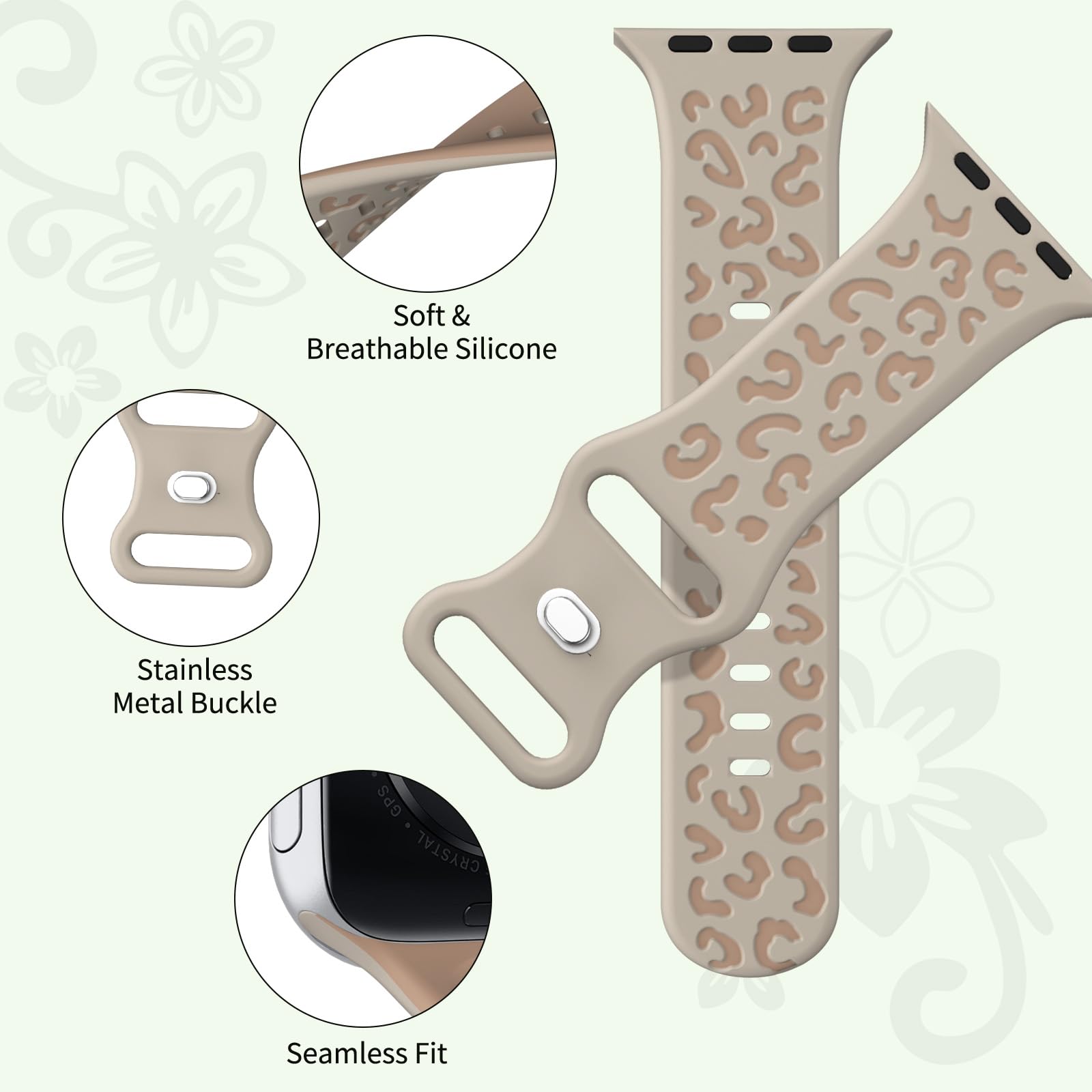 Leopard Engraved Band Compatible with Apple Watch Straps 38mm 40mm 42mm 44mm 45mm 46mm 49mm for Women, Silicone Sport Replacement Wristband for iWatch Series 11 10 9 8 7 6 5 4 3 2 1 SE Ultra — view 2