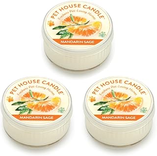 Pet House Mini Candles for Pet Odor Made with Natural Soy Wax, Plant Based, Dog and Cat Friendly Scented, Mandarin Sage Pack of 3