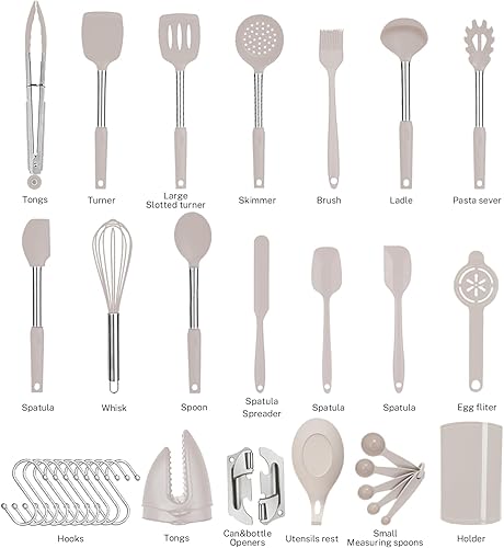 Miniatura 4 de Juego de utensilios de cocina de silicona con mango de acero inoxidable, juego de espátula, juego de utensilios de cocina, utensilios de cocina para