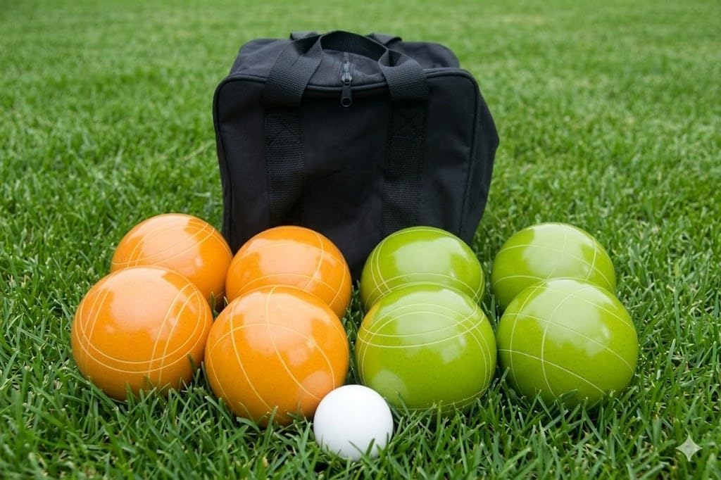 BuyBocceBalls Listing - Made in USA, Premium Quality Tournament Bocce Set - 110mm Lime Green and Yellow Balls, Nylon Black Bag, 998 Grams (2 lbs. 3.2 oz.). Various Bag Colors