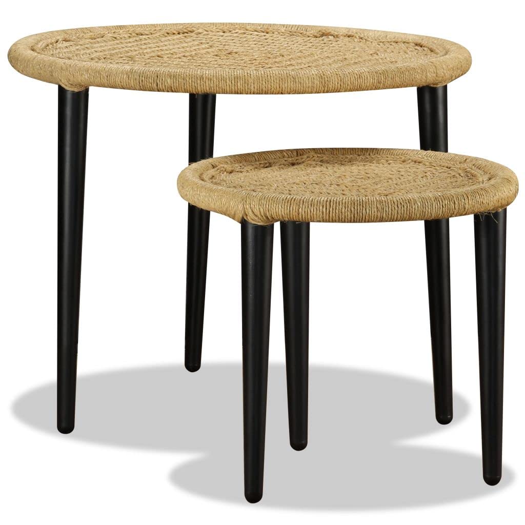 Homgoday Set di 2 Tavolini Bassi da Salotto, Moderno Tavolo da Tè per Studio, Ufficio, Soggiorno, Iuta Naturale
