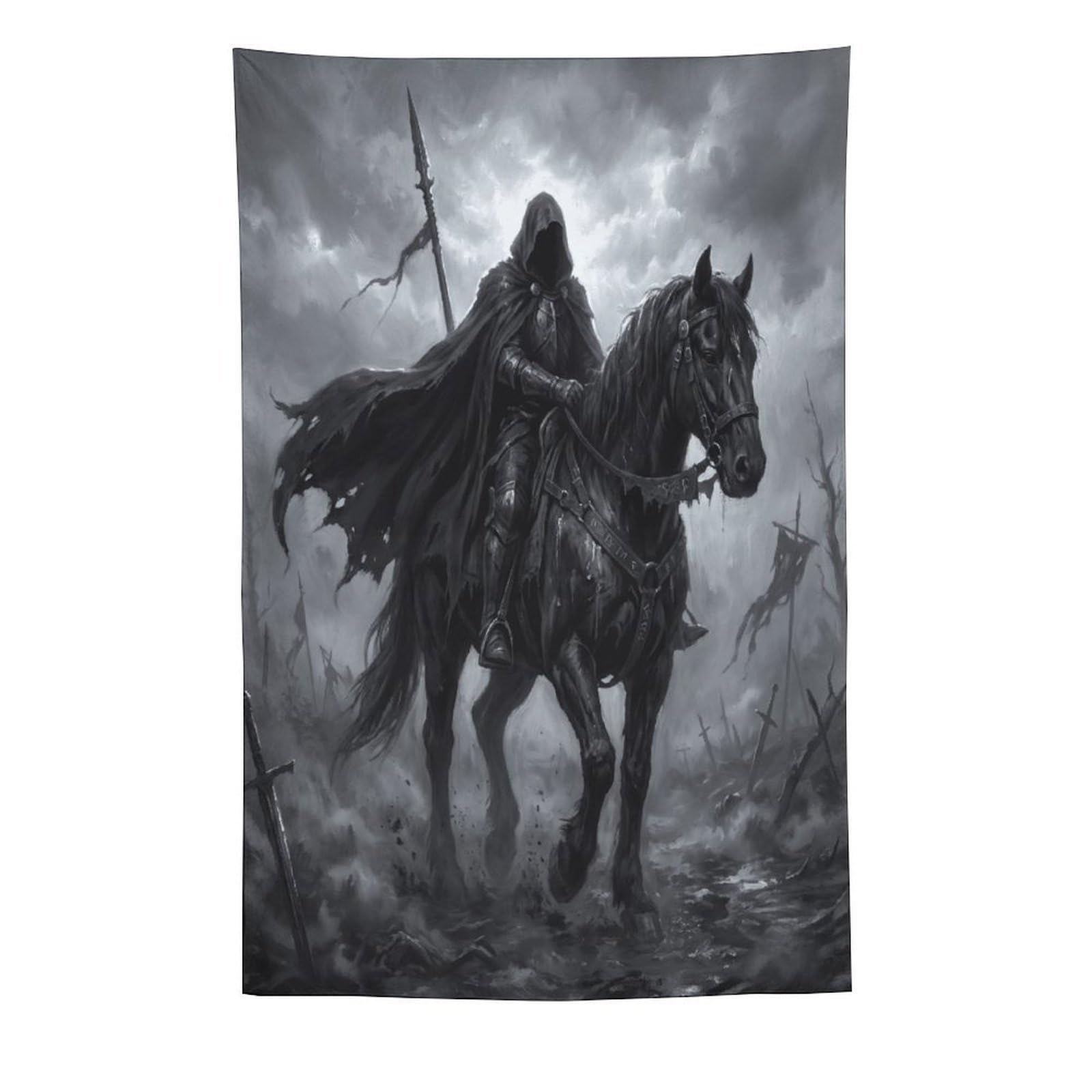 H3B8U2Y5 Shadow Horseman Wall Tapestry, Medieval Illustration, Sofa Area