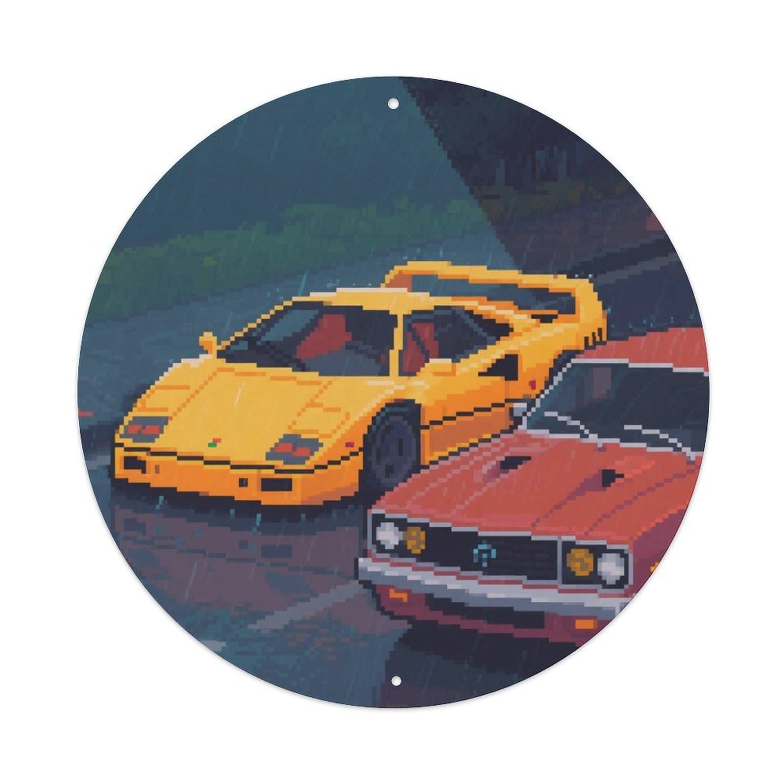 Racing Anime Pixel Style Italian Supercar Motorsport F40 Widebody Metal Tin Sign Plaque Wall Decor for Cafe, Man Cave, Club Bar, Office, Home Garden Round Metal Poster 8x8Inch