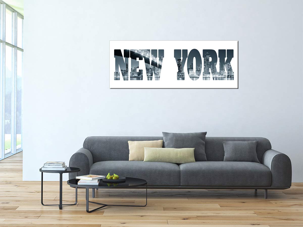 DECLINA, Quadro Decorativo da Parete per Soggiorno Moderno, Quadro Decorativo da Parete, Motivo: New York, 80 x 30 cm, Canvas, Bianco, 100x35 cm