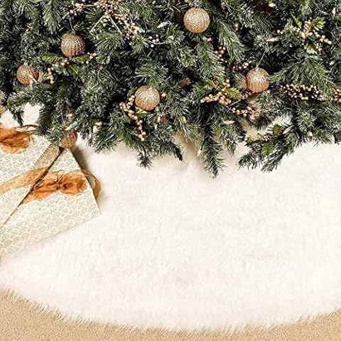 White Christmas Tree Skirt Base Faux Fur Xmas Floor Mat Ornament Decoration (160cm) Cover