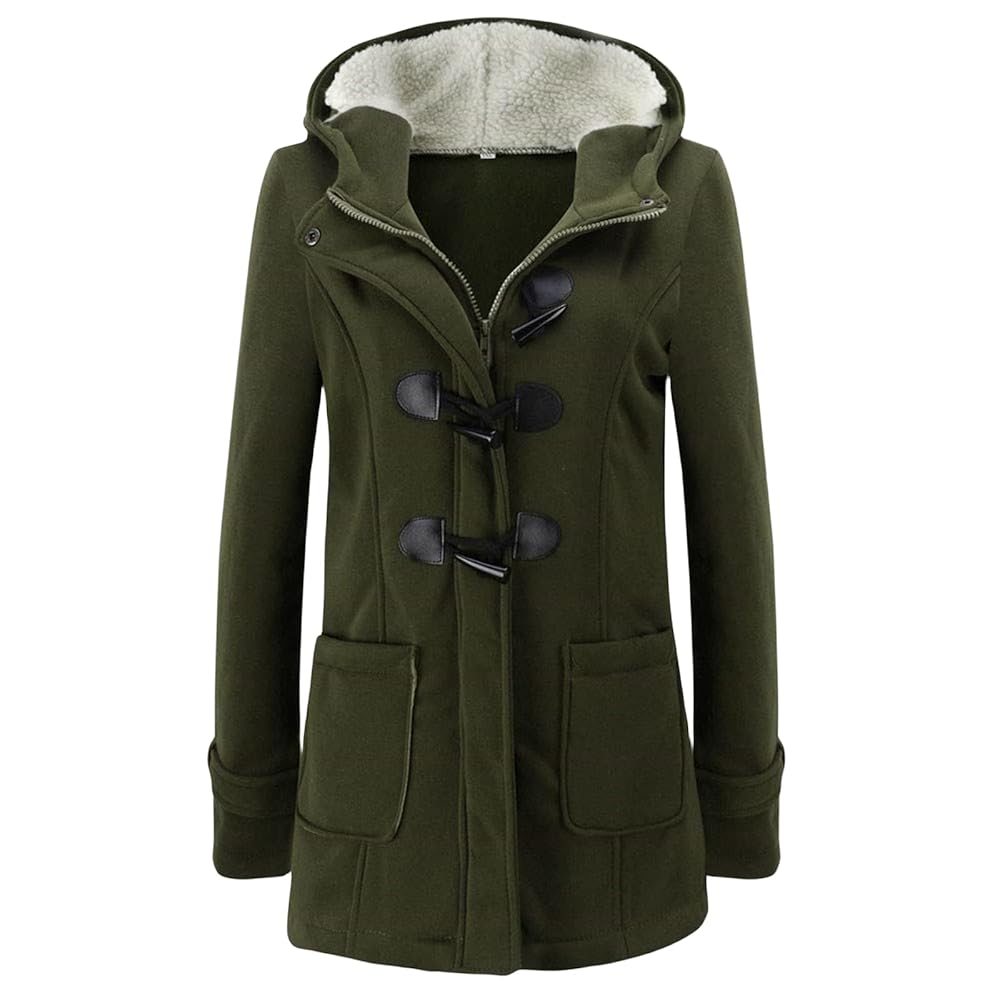Womens Winter Coats Fleece Sherpa Lined Duffle Coat Horn
