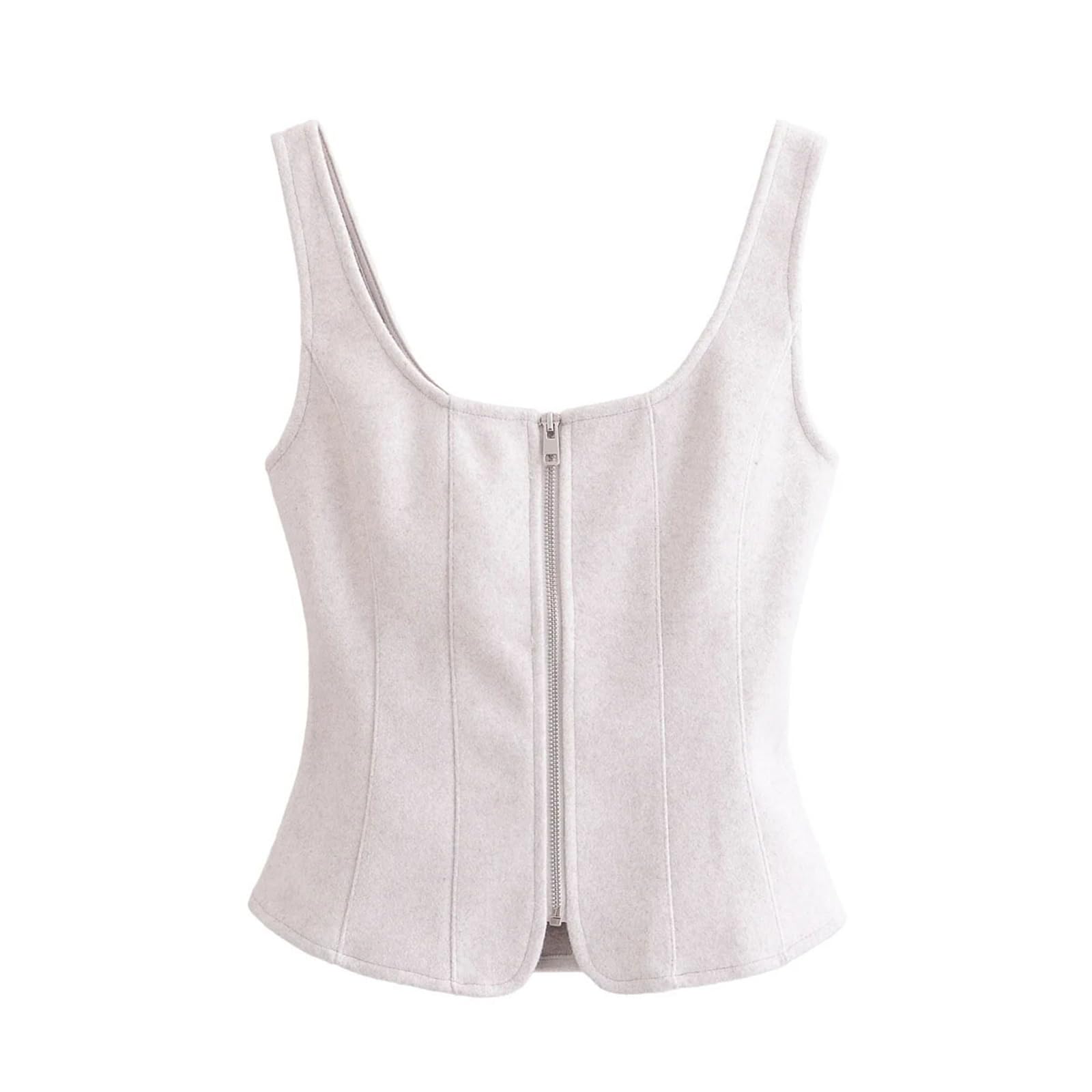 Womens Sleeveless Square Neck Tank Top Solid Color Backless Zipper Street Short Camisole