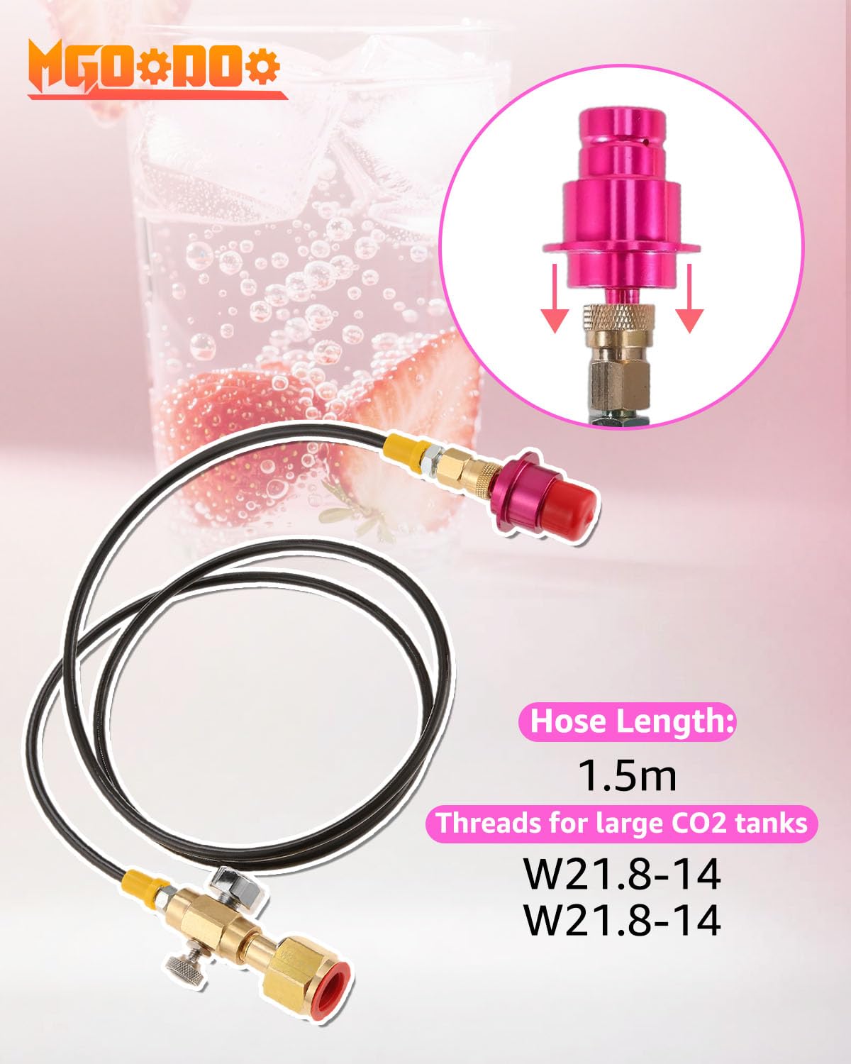 Adapter co2 Flasche Co2 Adapter Hochdruckschlauch, 1,5m, mit 2000psi Manometer, Messing und Aluminiumlegierung, für Wassersprudler Duo, Quick Connect QC und Terra