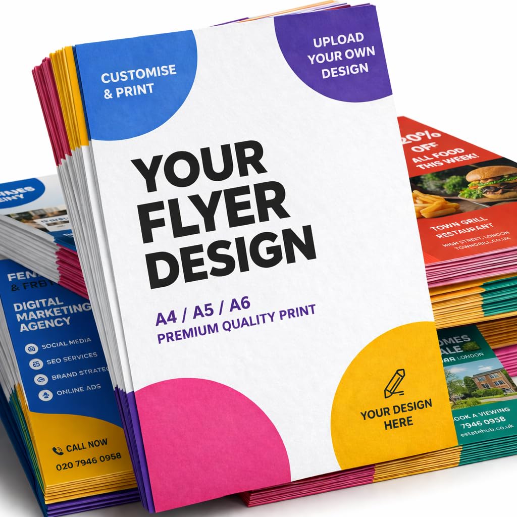 Personalised A5 Flyer Printing Double Sided Custom Business Leaflets, Upload Your Logo & Design Advertising Flyers for Door Drops, Events & Promotion