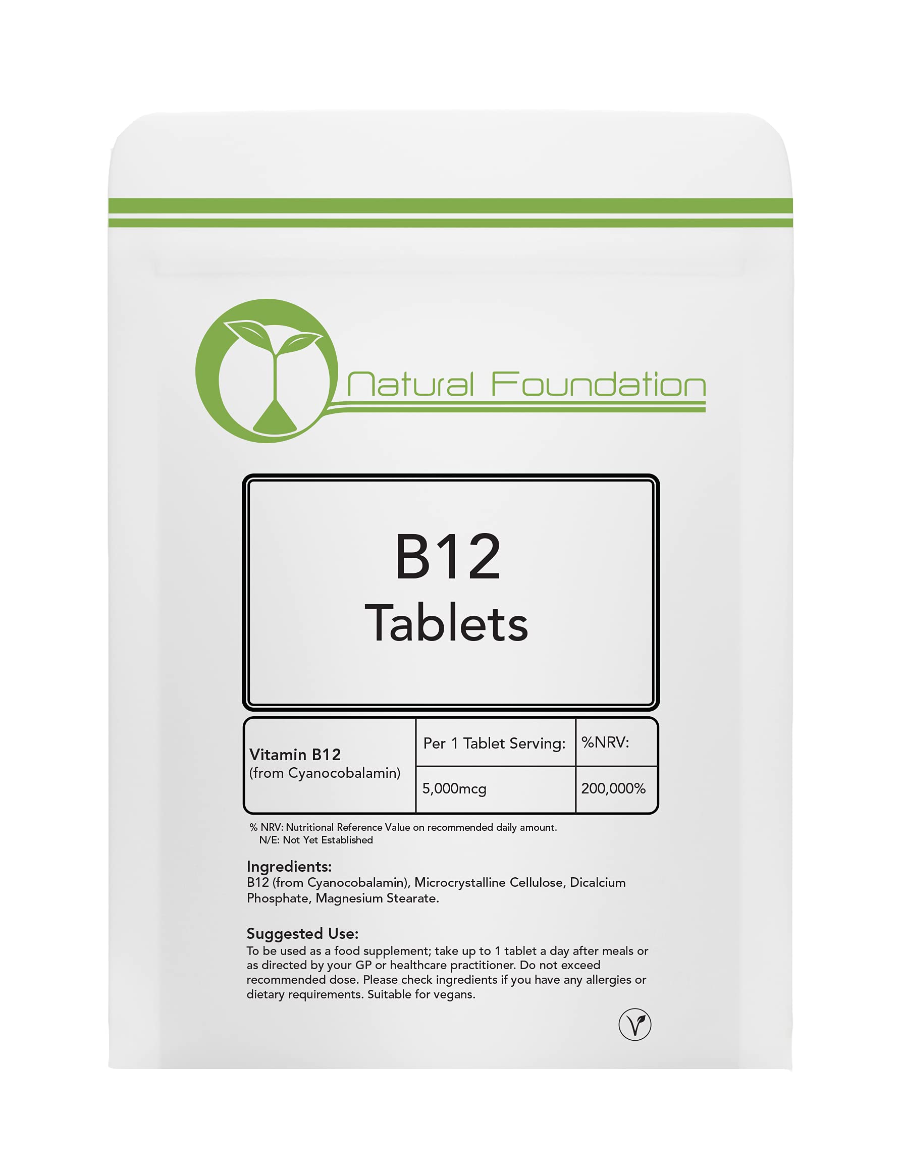 Vitamin B12 Tablets 5,000mcg Supplement Weight Loss, Fatigue & Immune System Health | Natural Foundation Supplements (120 Tablets)