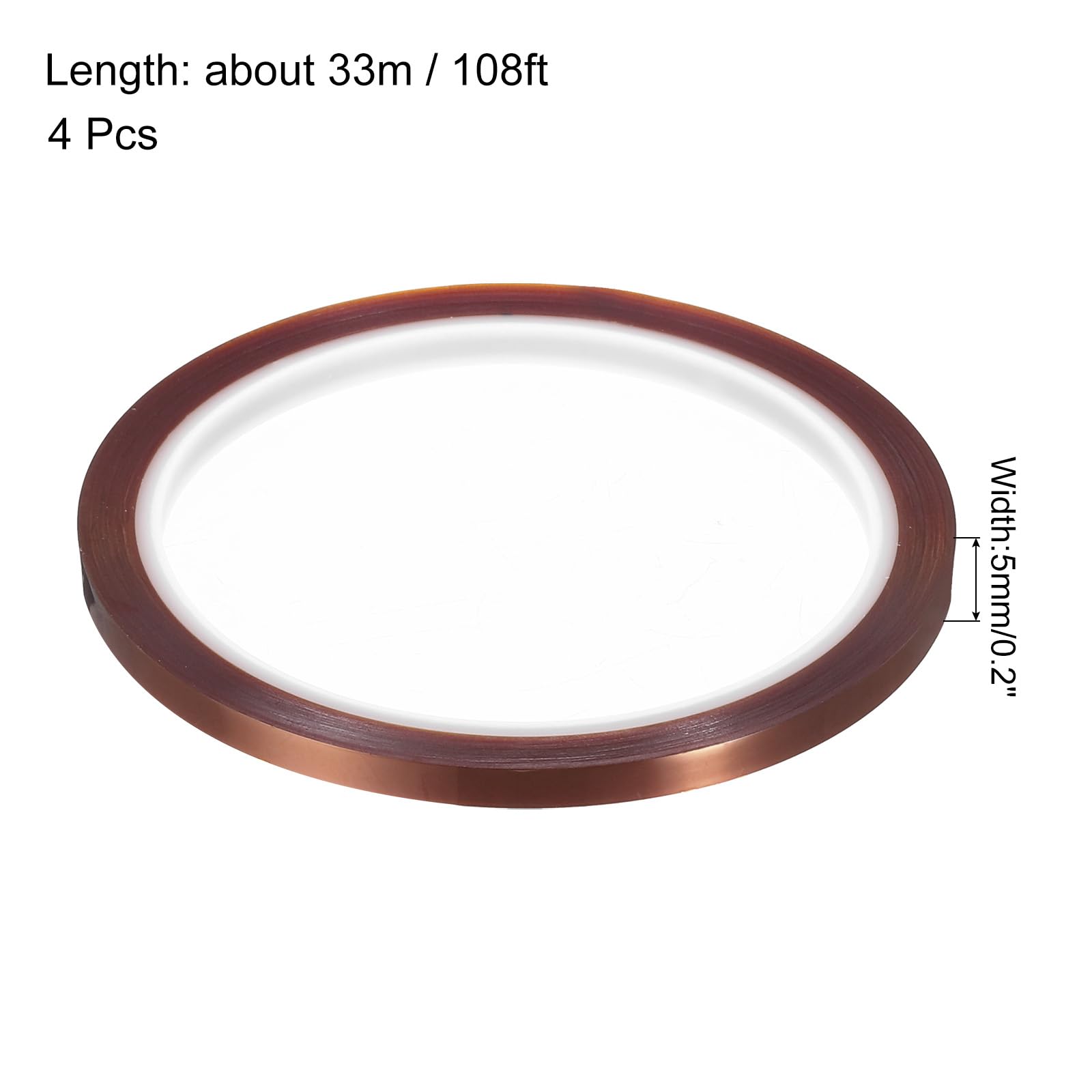 sourcing map Cinta térmica, 4 rollos de 5 mm x 33 m, cinta resistente al calor de alta temperatura para sublimación, prensa de calor, transferencia de calor, soldadura, placa de circuito