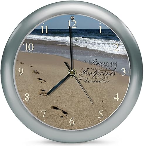Mark Feldstein & Associates Footprints in The Sand - Reloj inspirador de sonido de tono plateado de 8 pulgadas