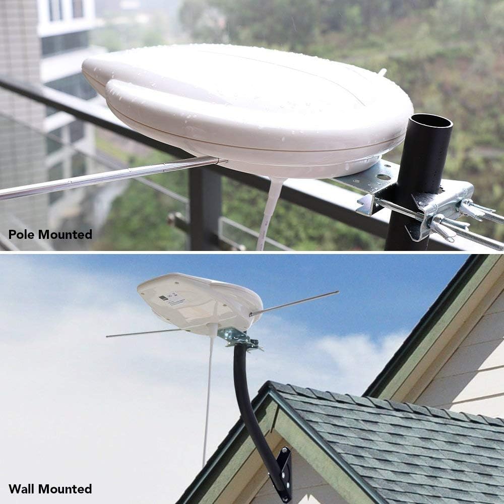 [New Generation] Antop Outdoor Amplified HDTV Antenna with Omni-Directional Reception, Enchanced VHF/UHF, Long 65 Miles Range with High Gain Amplifier Booster, Fit Indoor/Outdoor/RV/Attic Use