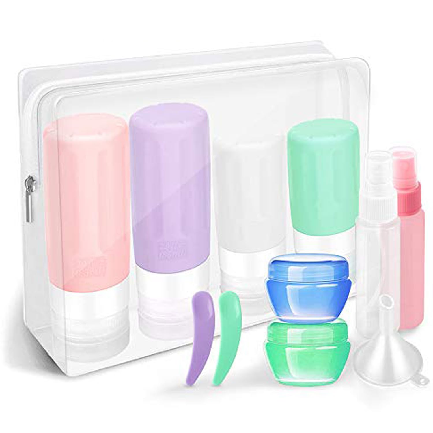 Travel Bottles Kit, TSA Approved Leak Proof Portable Toiletry Containers Set, Clear PET Flight Size Cosmetic Containers for Lotion, Shampoo, Conditioner Bottles with Toiletry Bag(Multiple colors)