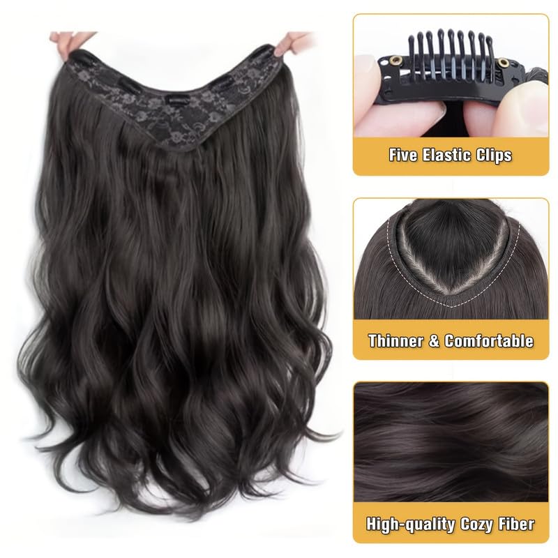 Image of 24 inch Heat Resistant Clip In Synthetic Straight Hair Extensions - Synthetic Hair Extension /Ponytail Long Braided Ponytail With Elastic Hair Ties Synthetic Hair Extensions (Style 2)