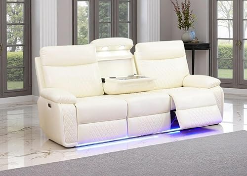 Miniatura 27 de Juego de sofá reclinable eléctrico y sofá biplaza, sofá reclinable de cuero negro con mesa desplegable, muebles de sala de estar, sofá reclinable
