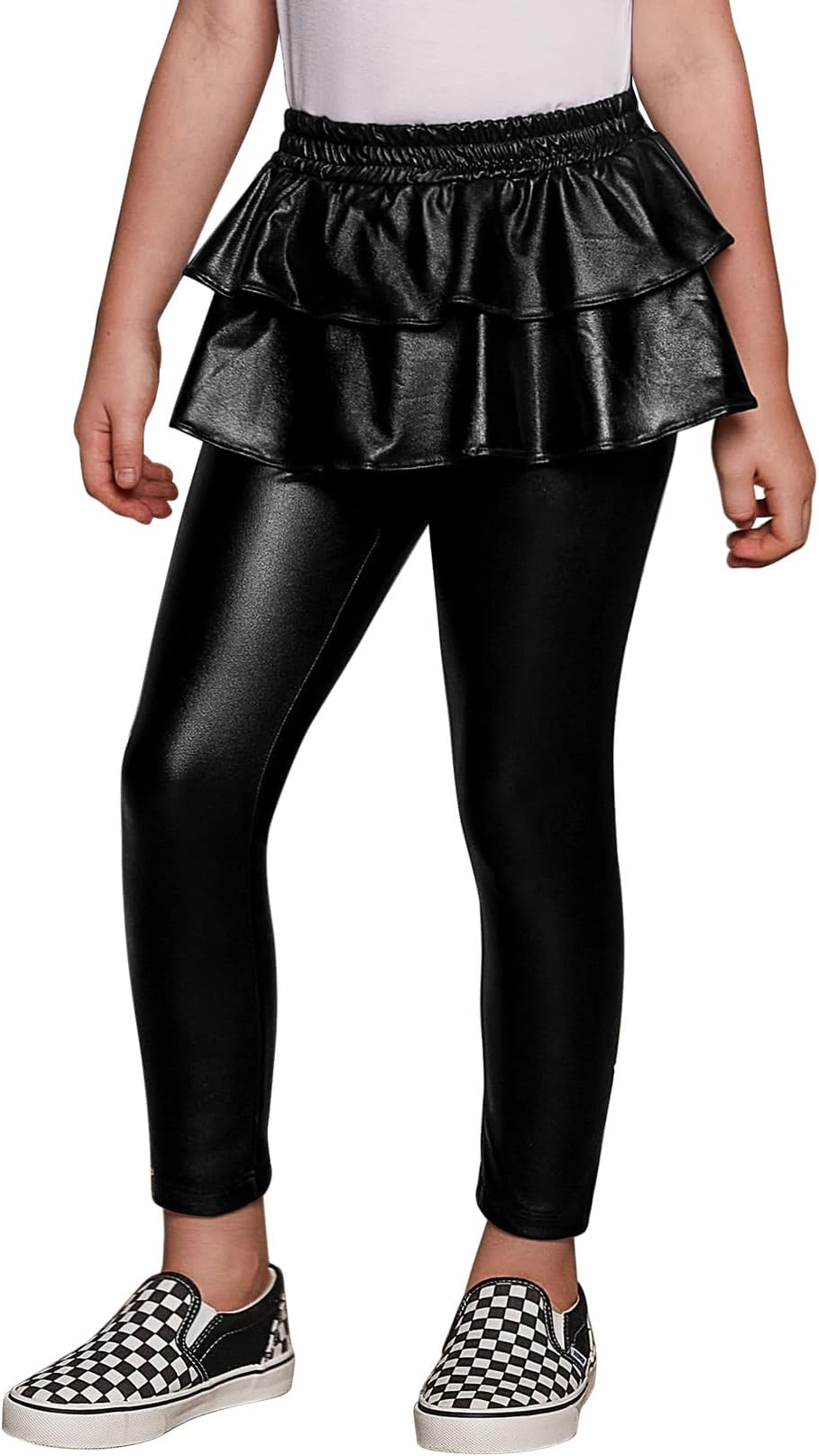 Girls Metallic Leggings with Skirt Kids Shiny Sparkle Stretch Pants