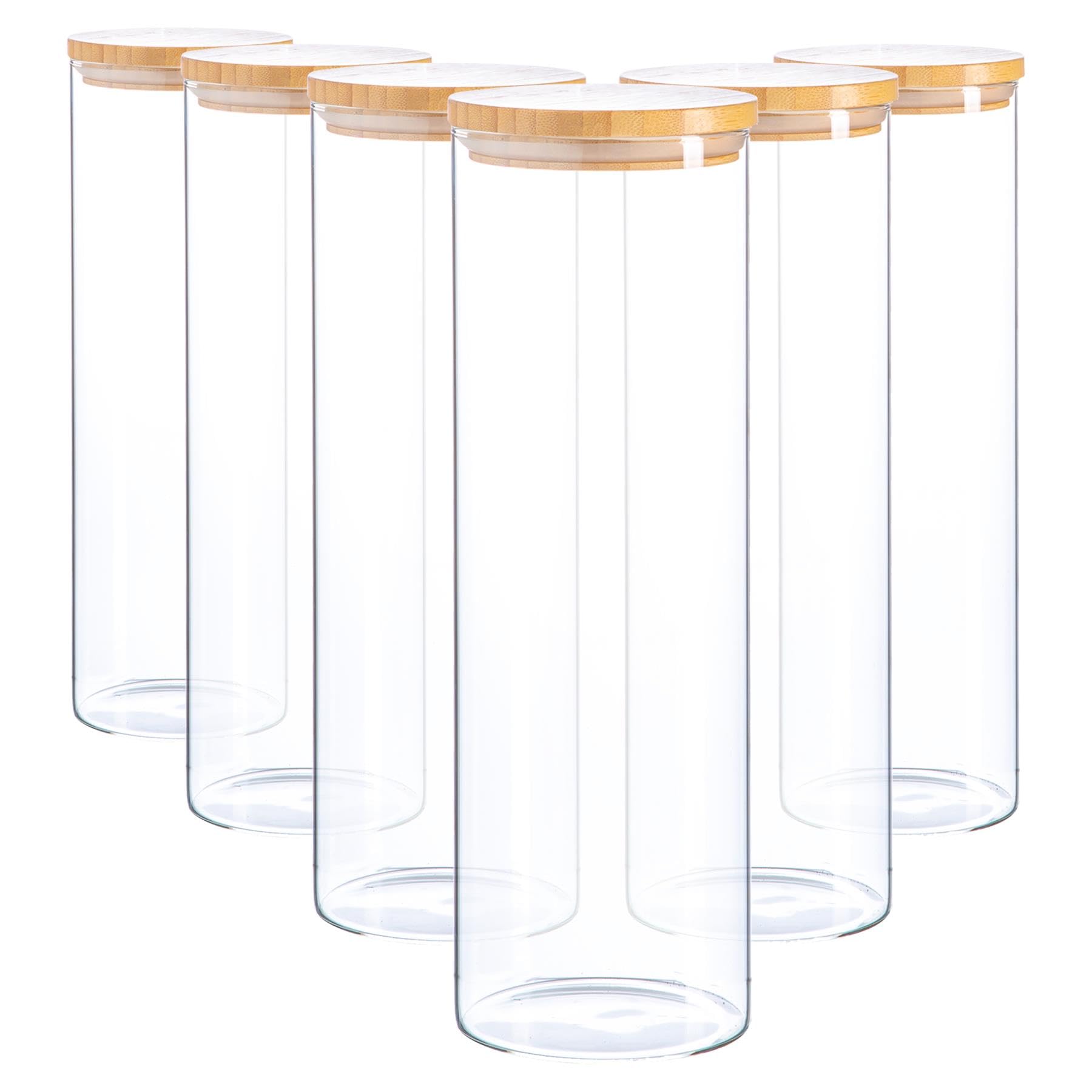 Argon Tableware Transparent Scandi Storage Jars With Wooden Lids - 2000Ml - 6 Pack - Modern Round Organisation Container Glass Jar For Kitchens, Pantry, Bathrooms, Utility Rooms