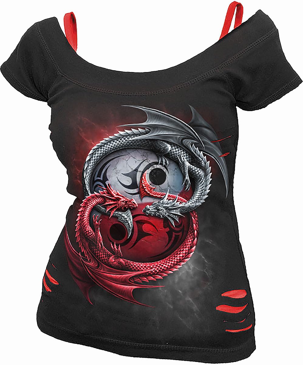 Spiral - Infinity Dragons - 2In1 Red Ripped Top Black - XXL