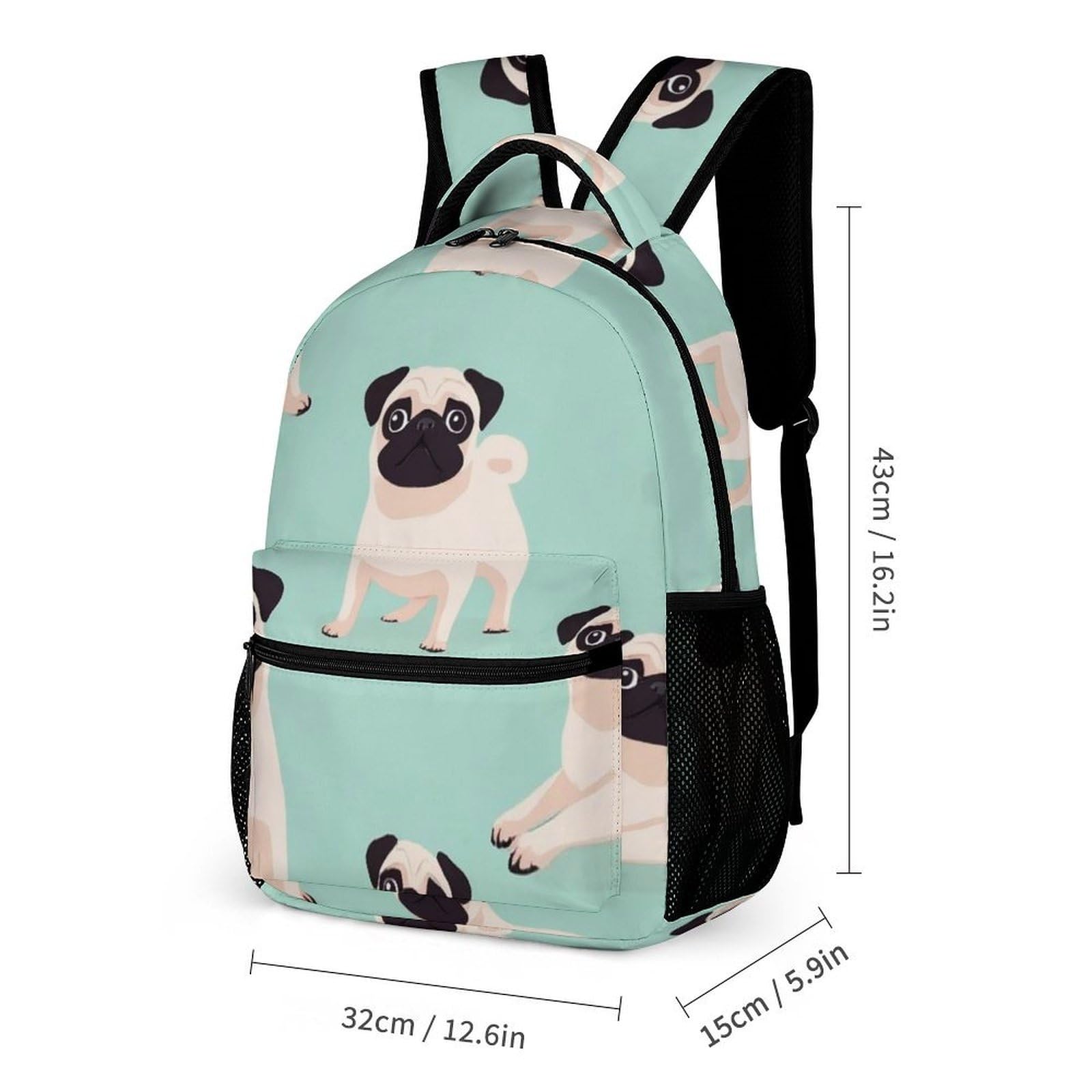 Ensemble sac à dos avec boîte à lunch, trousse de maquillage, motif carlin et sac de rangement