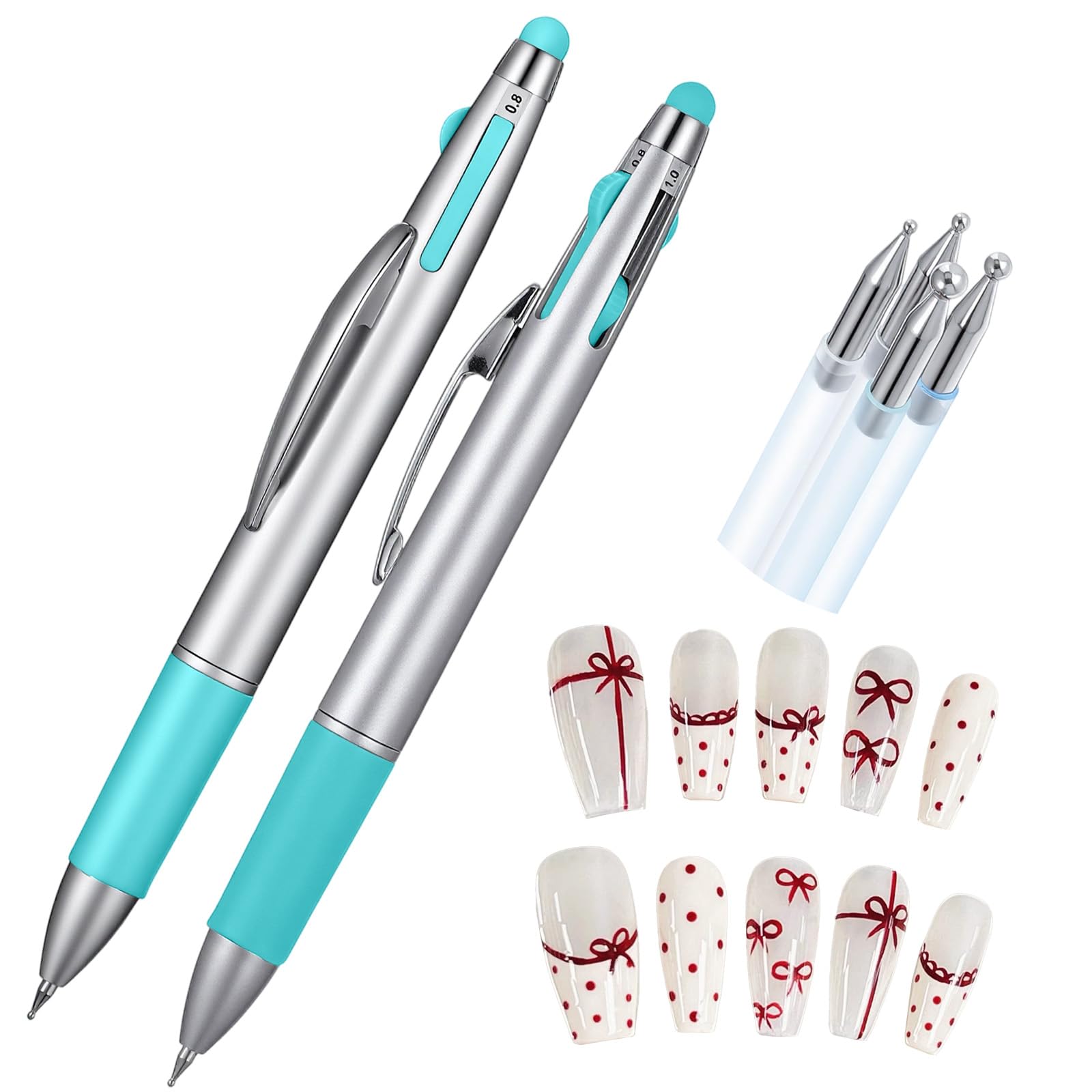 2PCS Nail Dotting Pen 5-in-1 Nail Dotting Tool Ballpoint Pen Design Double End Nails Art Pens Dottings Tools
