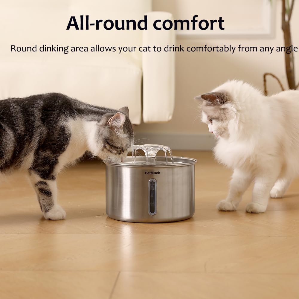 Fuente de agua para gatos, de acero inoxidable, 3 L, con 6 filtros de repuesto y 6 esponjas de prefiltro para gatos, perros (fuente para gatos + 6 filtros + 6 esponjas)